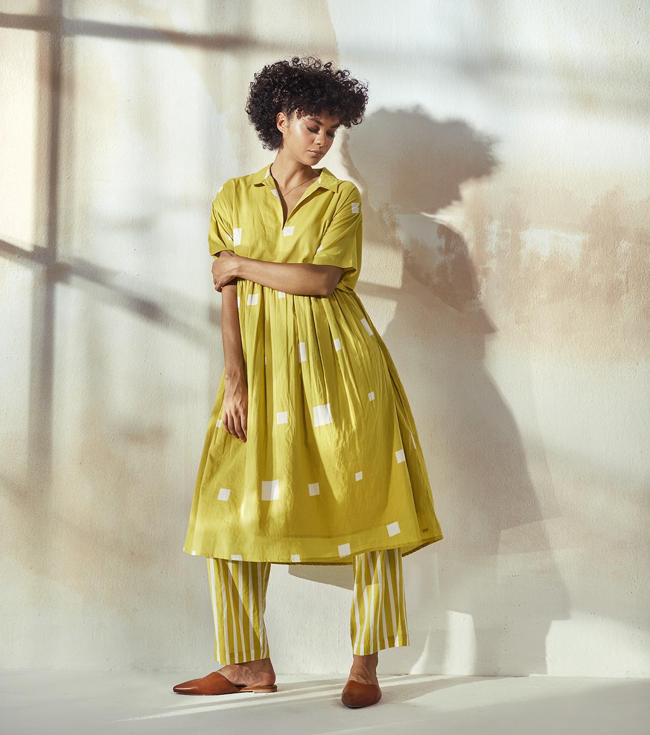 yellow-white-printed-mulmul-co-ord-set-11940074YL, Women Clothing, Mulmul Matching Set