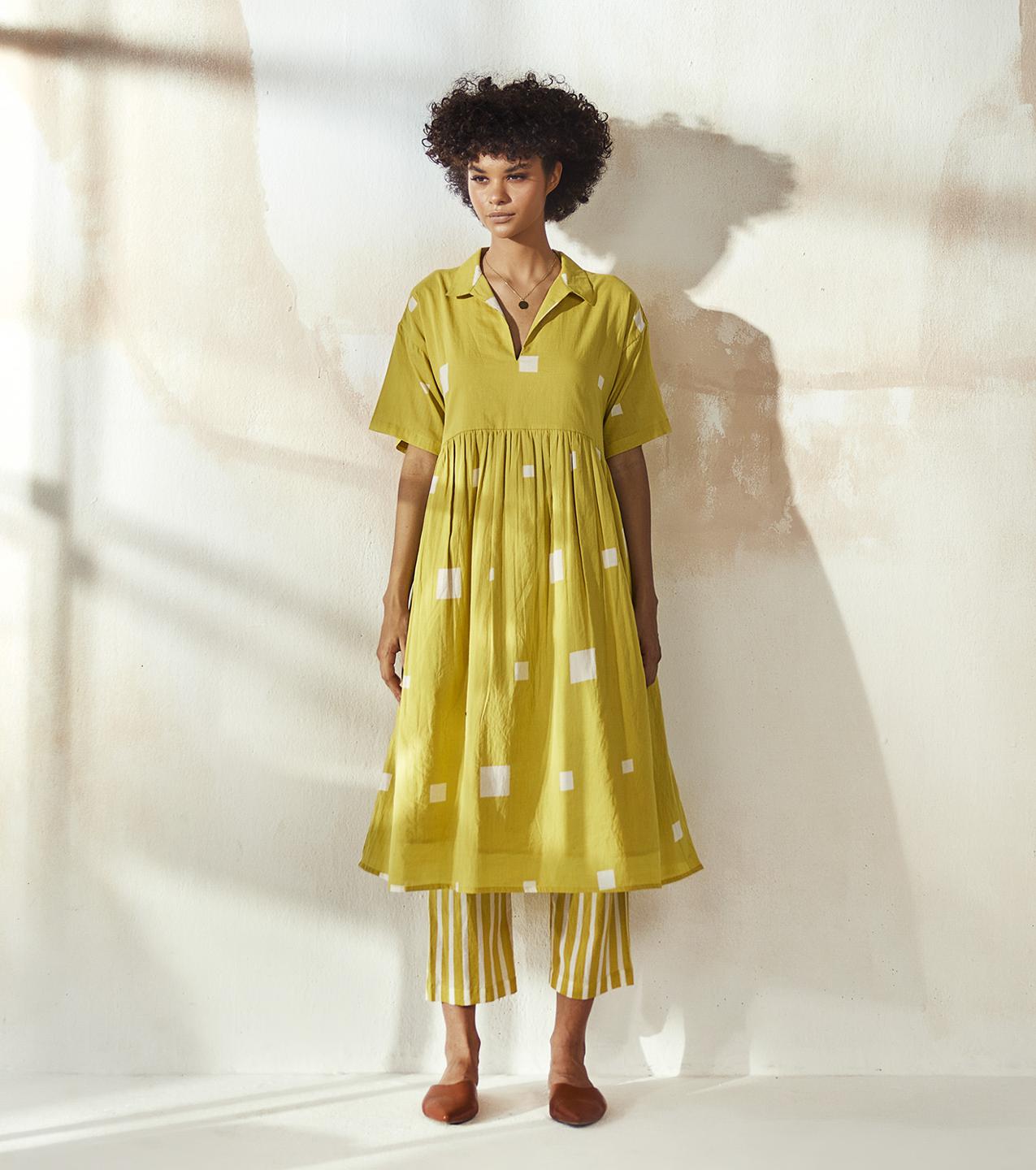 yellow-white-printed-mulmul-co-ord-set-11940074YL, Women Clothing, Mulmul Matching Set