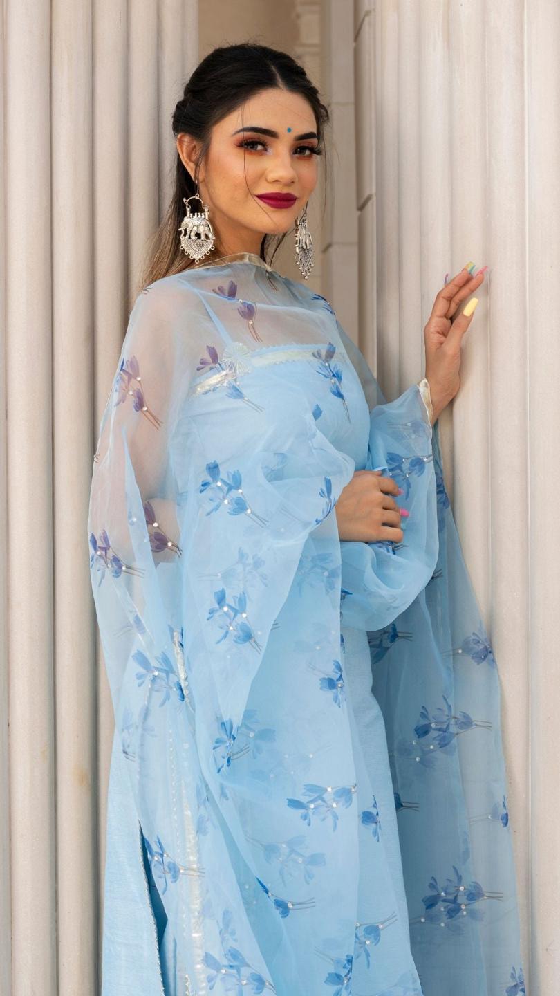 zaara-blue-suit-set-11403072BL, Women Indian Ethnic Clothing, Cotton Silk Kurta Set Dupatta
